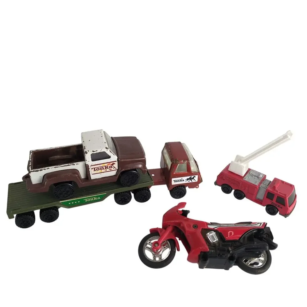 Vintage‎ Tonka 1970s-90s Metal Toy Lot Firetruck Motorcycle Pickup Truck Trailer